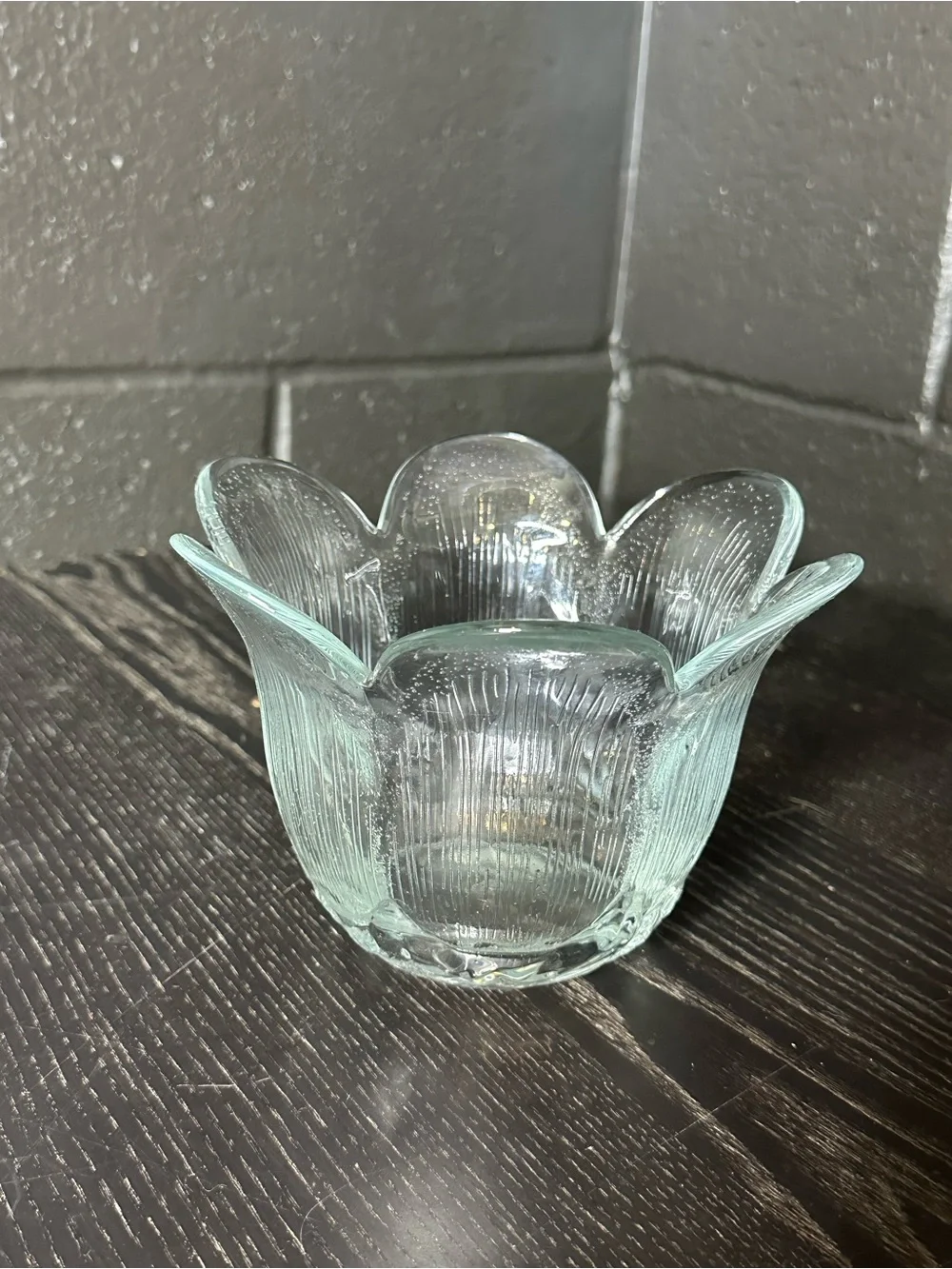 Decorative Clear Green Glass Flower Bowl - Home Art - Picture 2 of 7